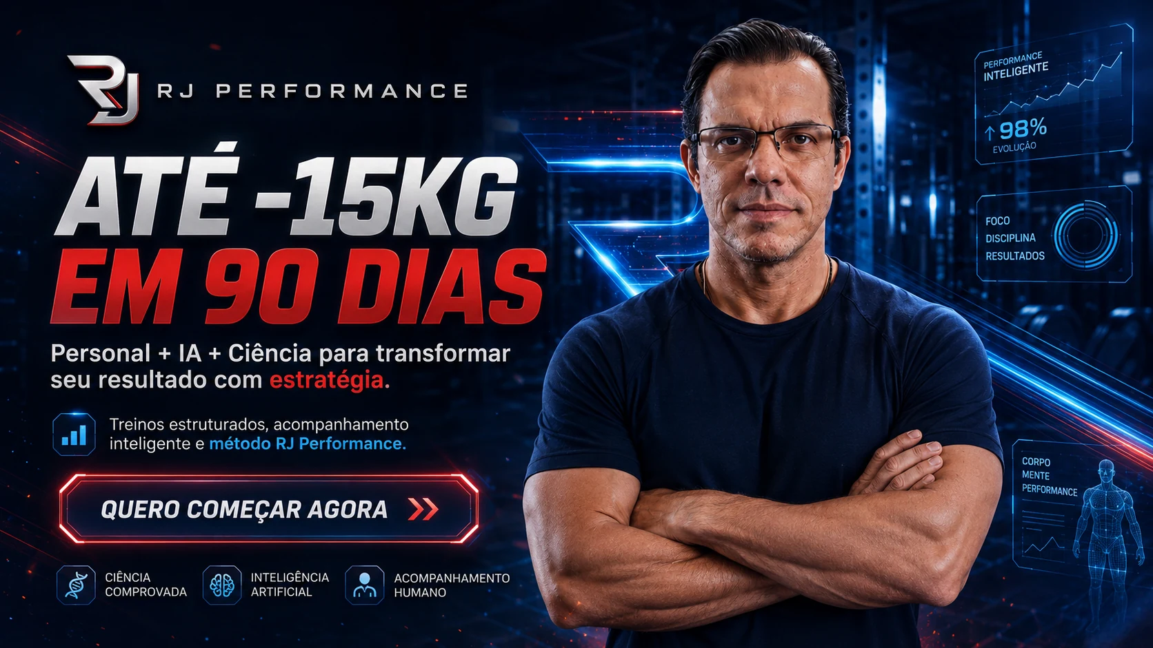 RJ Performance: até 15 kg em 90 dias, Personal mais IA mais Ciência
